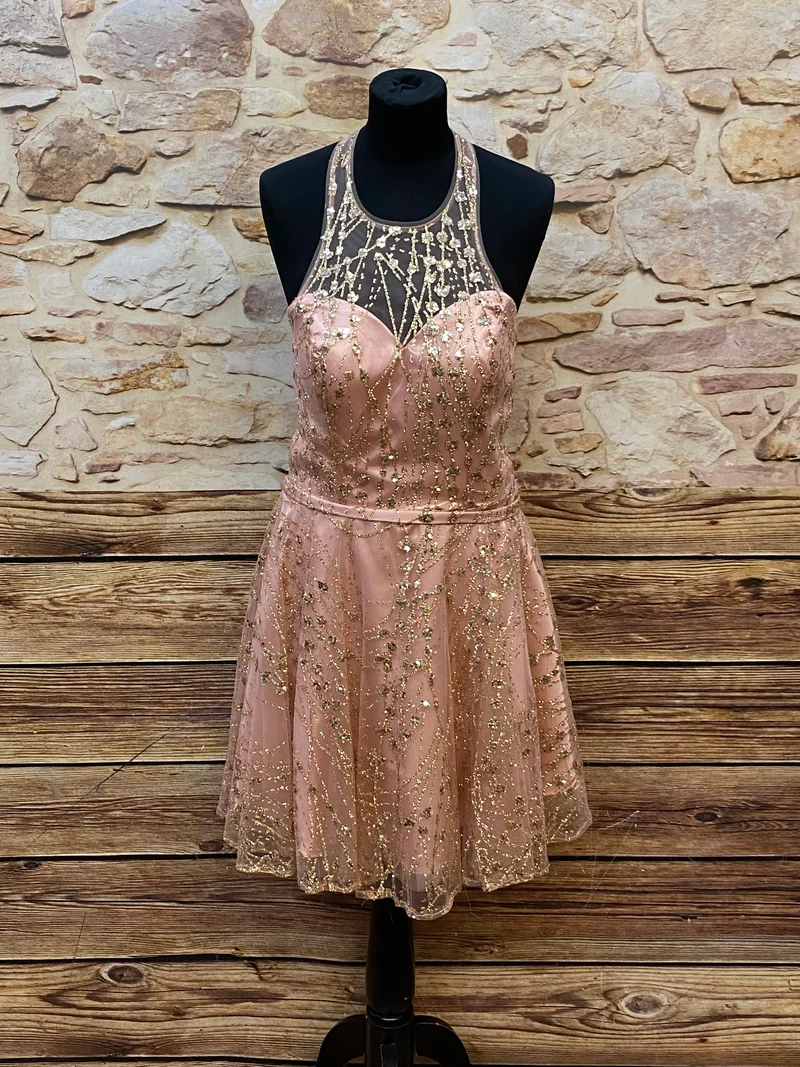 Cocktailkleid rosa gold Pailletten trägerlos Gr. 36
