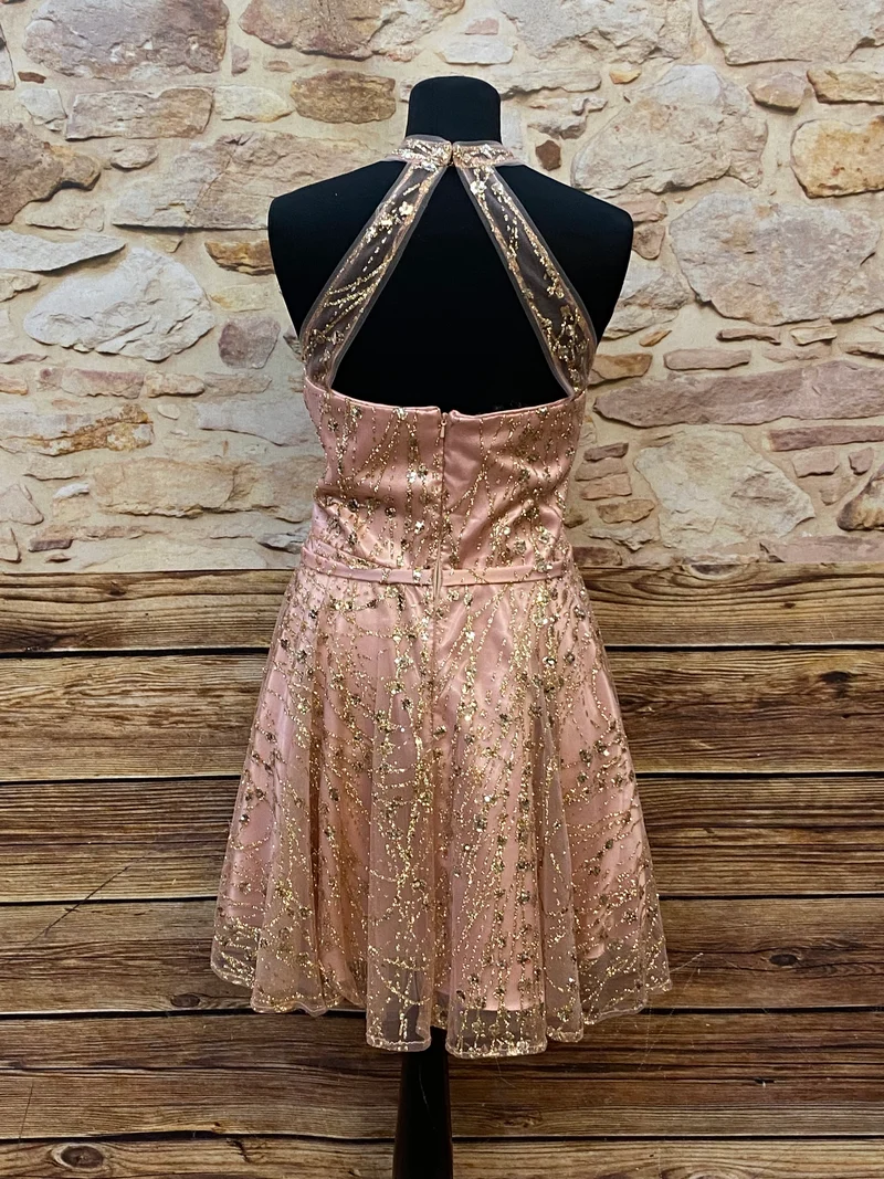 Cocktailkleid rosa gold Pailletten trägerlos Gr. 36