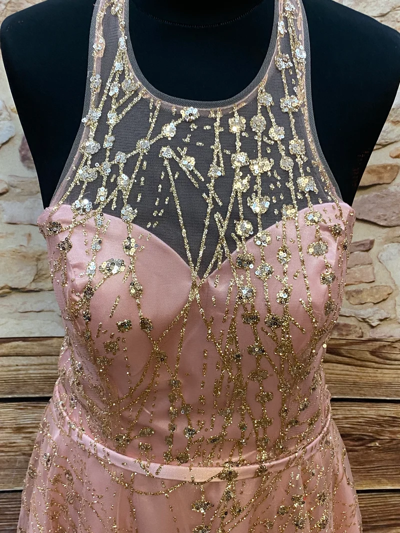Cocktailkleid rosa gold Pailletten trägerlos Gr. 36