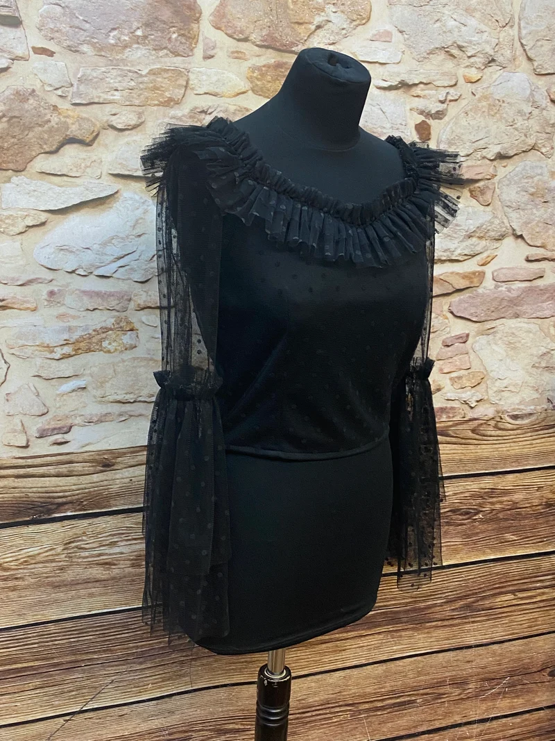 Steampunk Bluse Schwarz Gr. M im viktorianischen Stil