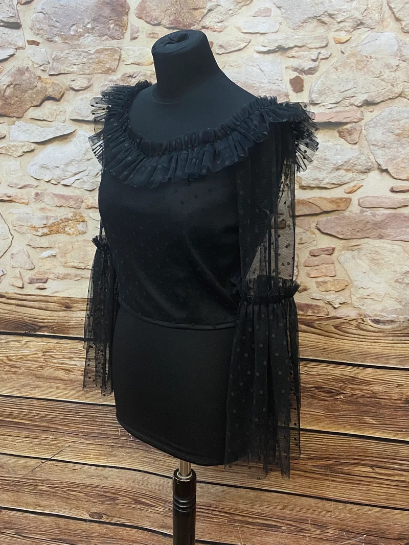 Steampunk Bluse Schwarz Gr. M im viktorianischen Stil