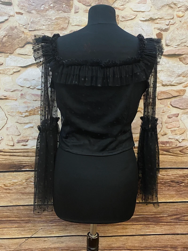 Steampunk Bluse Schwarz Gr. M im viktorianischen Stil