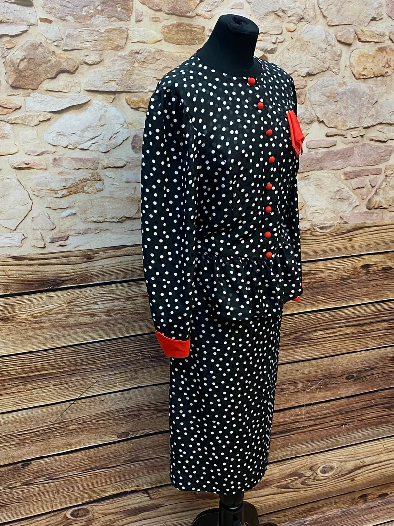 Vintage Damen-Kostüm mit Polka-Dot-Muster Gr.38