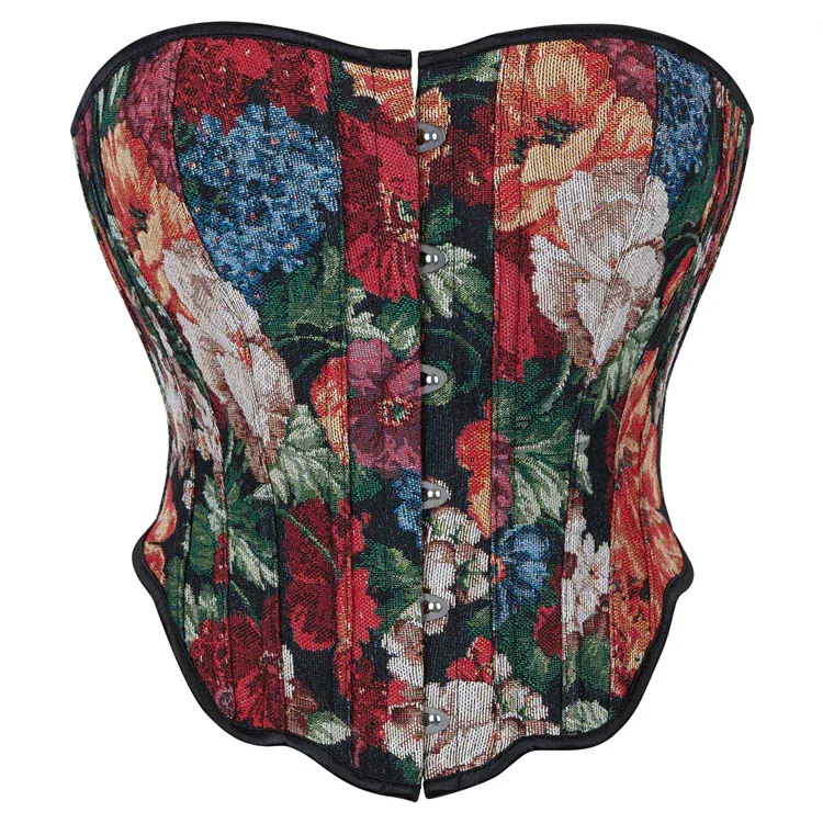 Gothic-Korsett für Damen mit Blumenmuster, unregelmäßiger Schnürung und Überbrustumfang