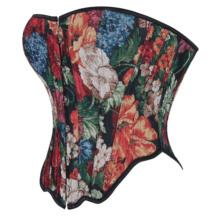 Gothic-Korsett für Damen mit Blumenmuster, unregelmäßiger Schnürung und Überbrustumfang