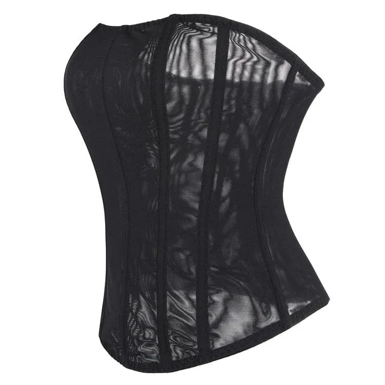 Gothic-Mesh-Korsett für Damen mit transparentem Reißverschluss und Überbrustbereich