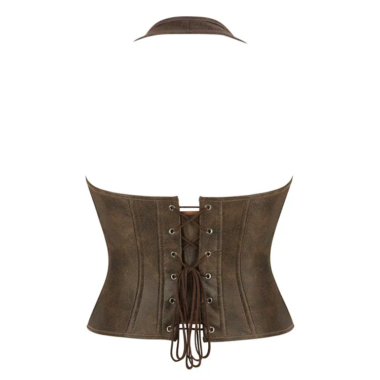 Gothic-Korsett für Damen mit Schnürung, Reißverschluss, Neckholder und Überbrustumfang