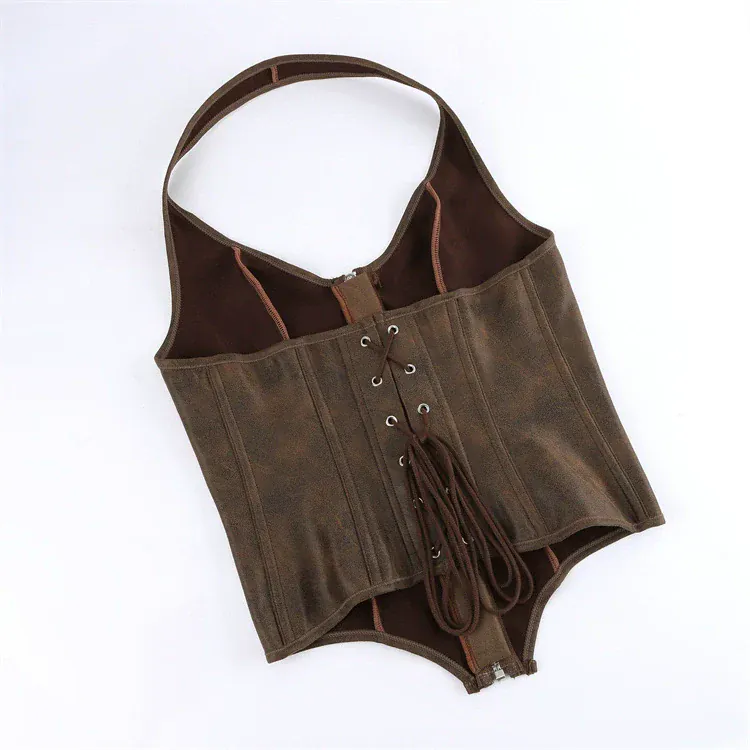 Gothic-Korsett für Damen mit Schnürung, Reißverschluss, Neckholder und Überbrustumfang