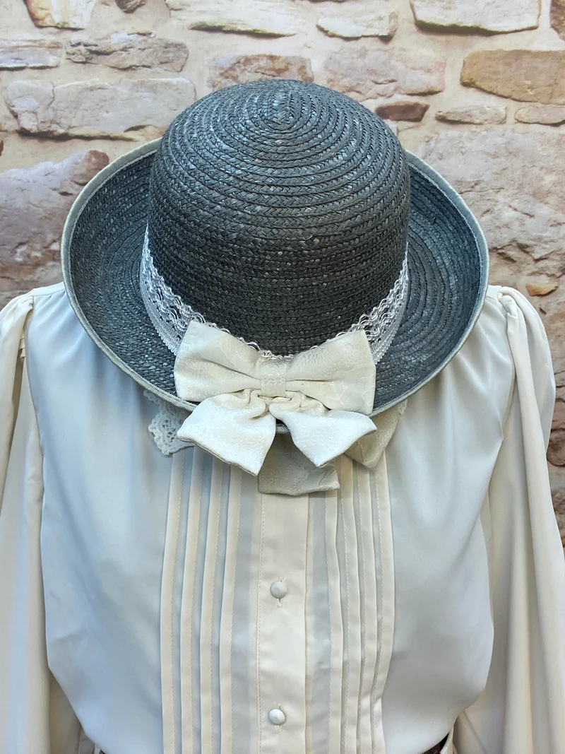 Damen Vintage Kostüm Gr. 46 im Edwardian-/Oldtimer-Stil mit Karorock, Bluse und Strohhut