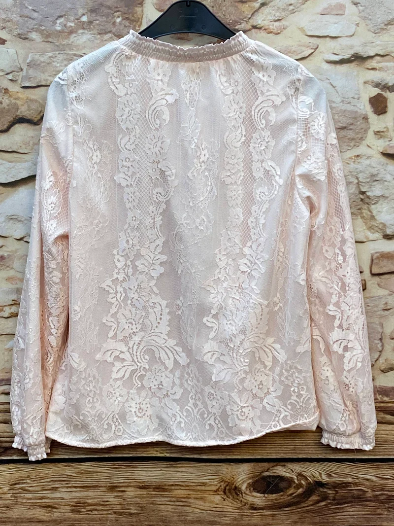Vintage Spitzenbluse Rosa Transparent Boho Gr. 42