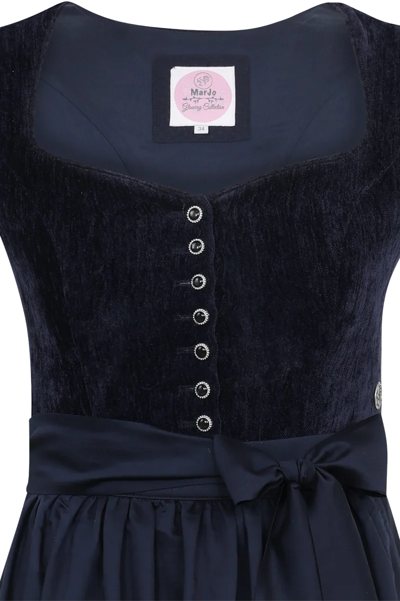 Midi-Samtdirndl mit abnehmbaren Flügelärmeln Hochwinkel 70cm - midnight