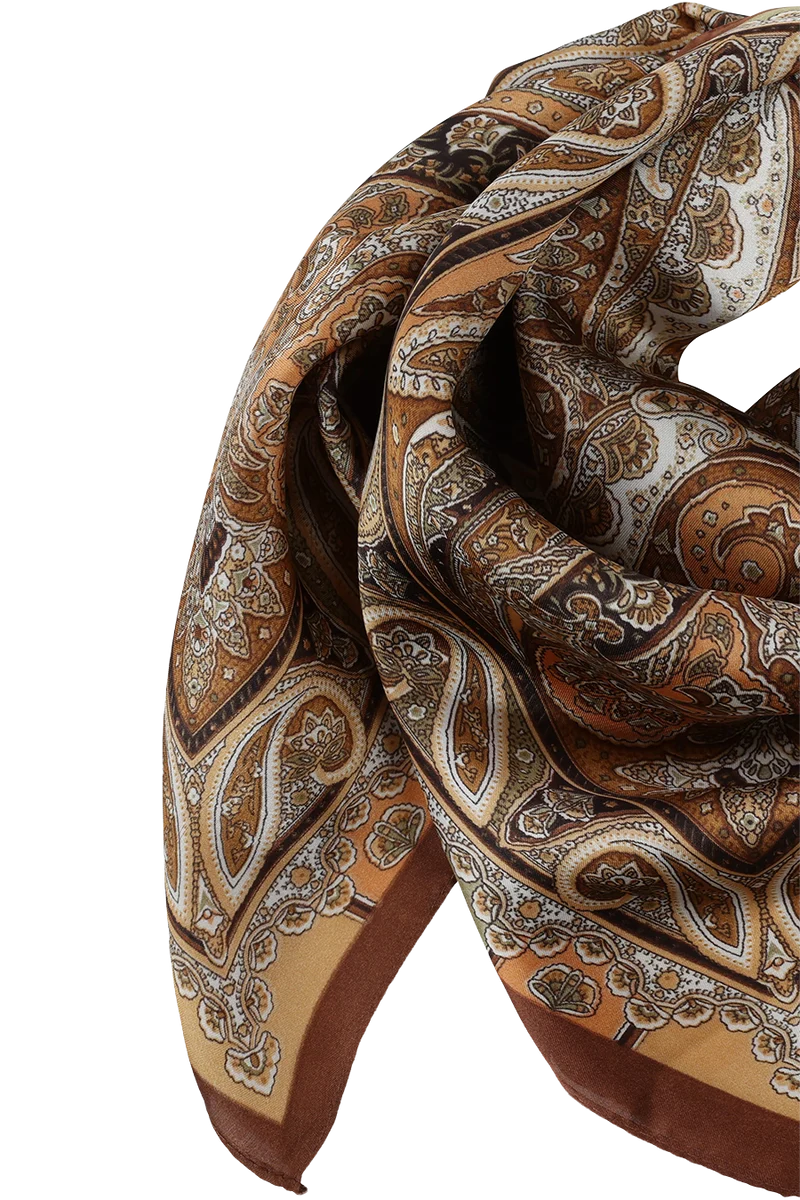 Damen Trachtentuch mit floralem Paisleymuster - espresso