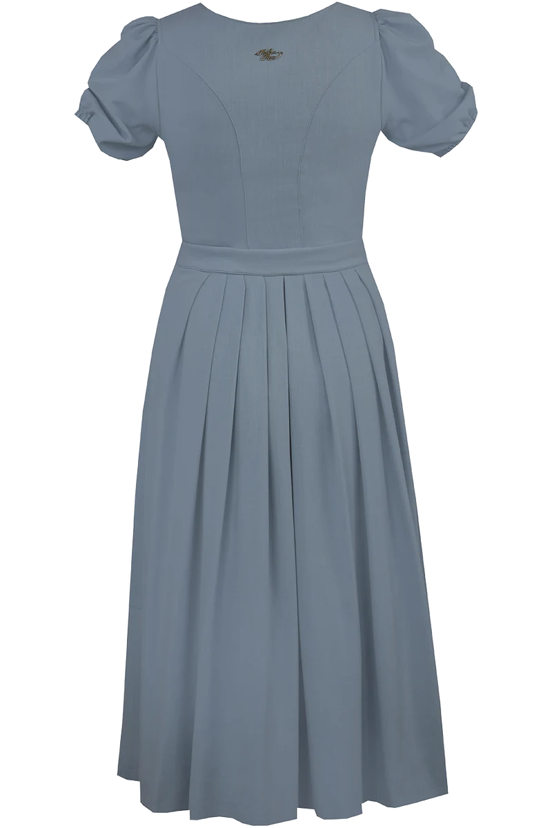 Midi-Dirndl mit Puffärmel und Stretchanteil - taubenblau