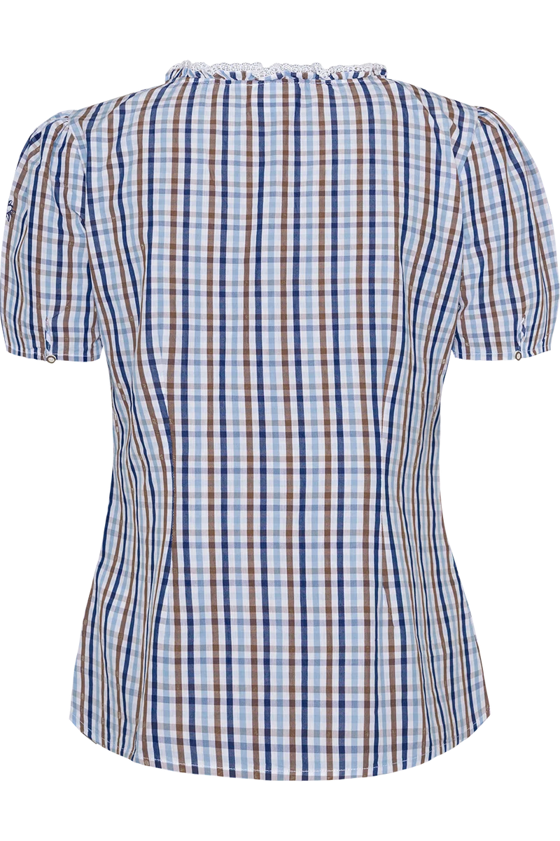 Damen Trachtenbluse kariert Kurzarm - blau