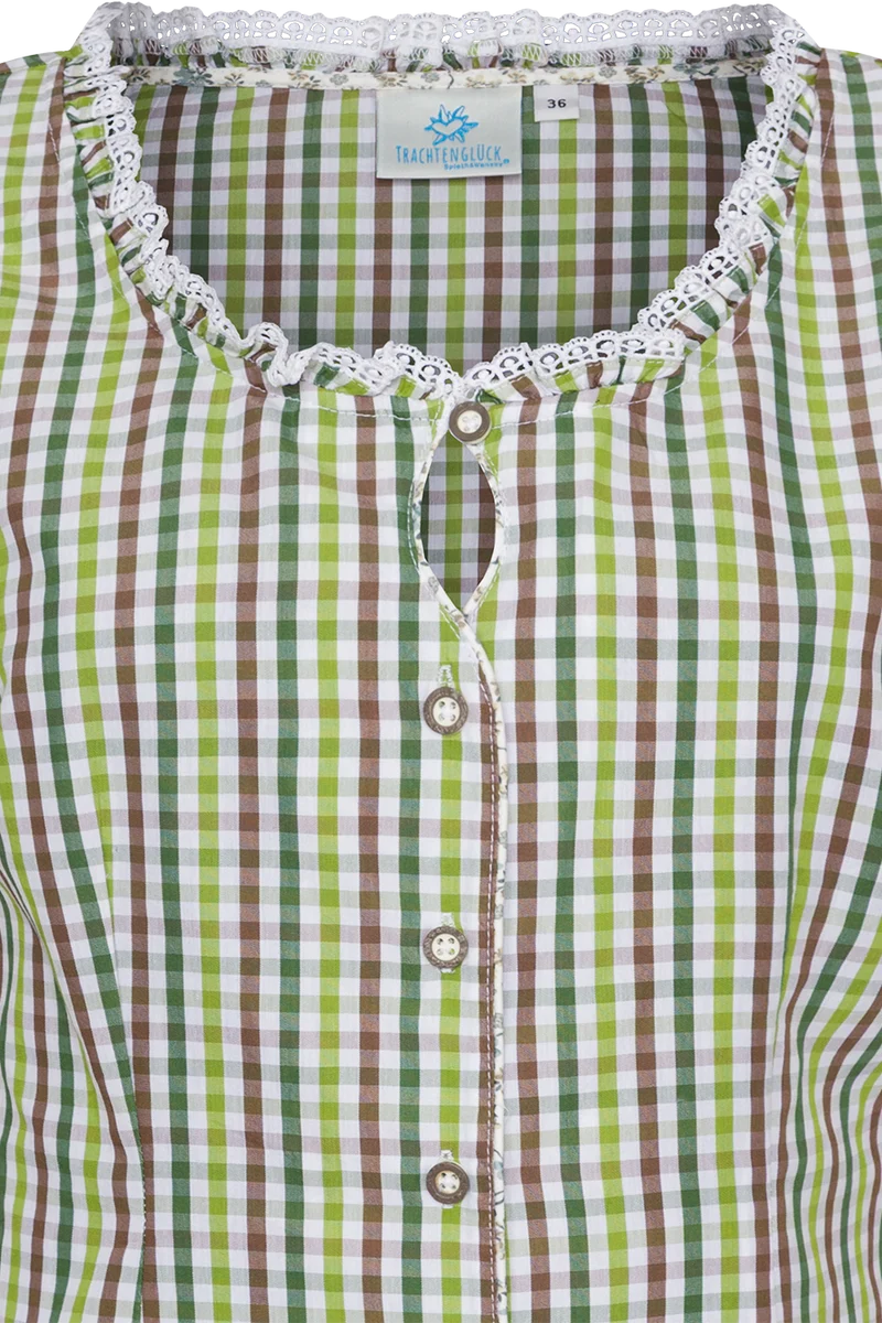 Damen Trachtenbluse kariert Kurzarm - grün