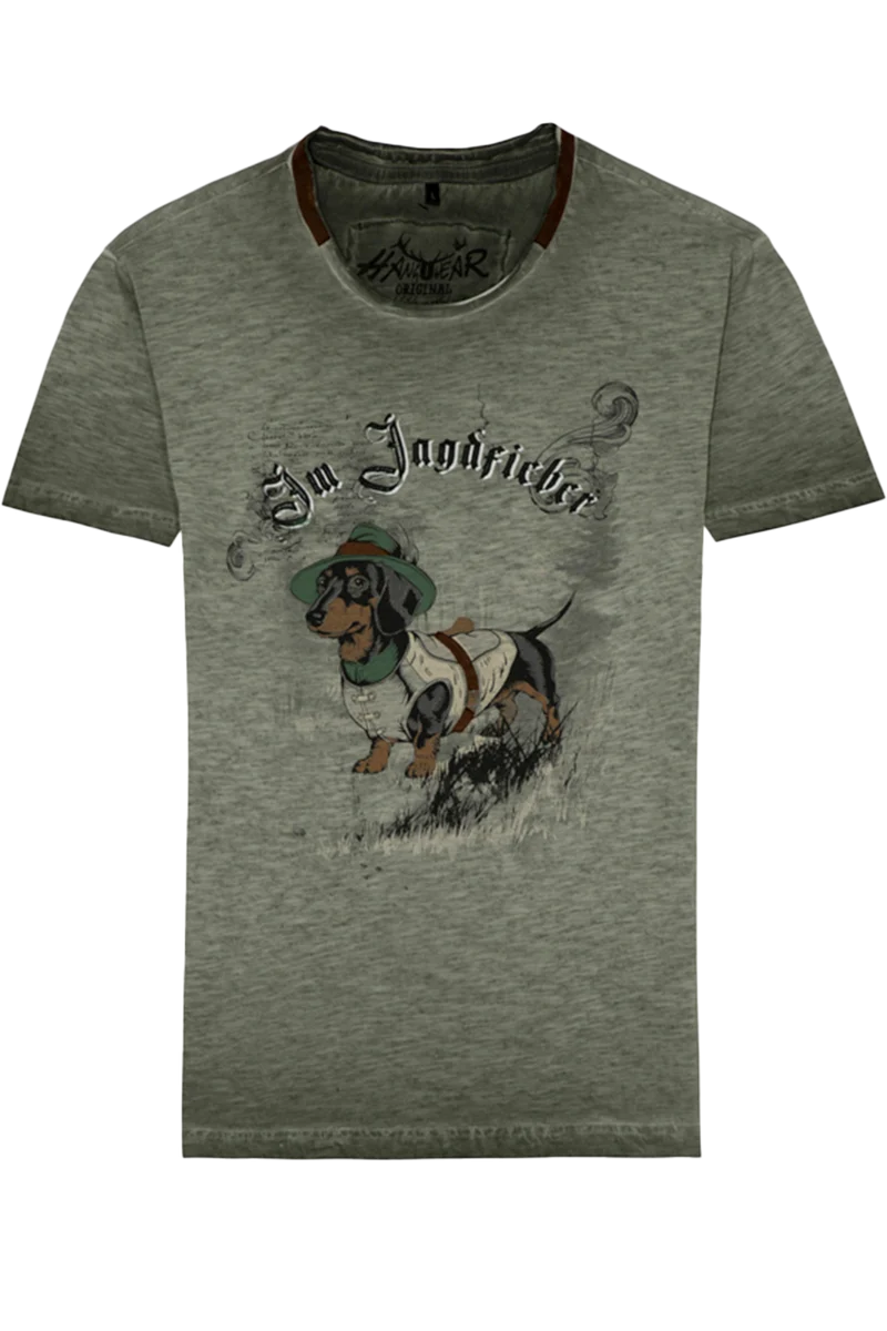 Herren T-Shirt 'Im Jagdfieber' mit Dackel-Druck