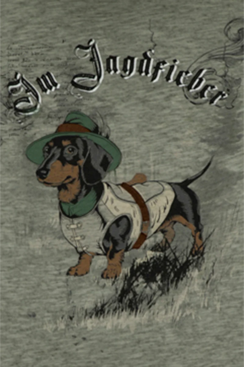 Herren T-Shirt 'Im Jagdfieber' mit Dackel-Druck