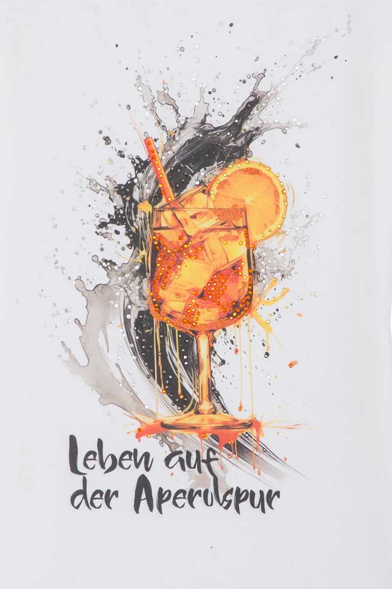 Damen T-Shirt mit Aperol-Motiv und Glitzer - weiß