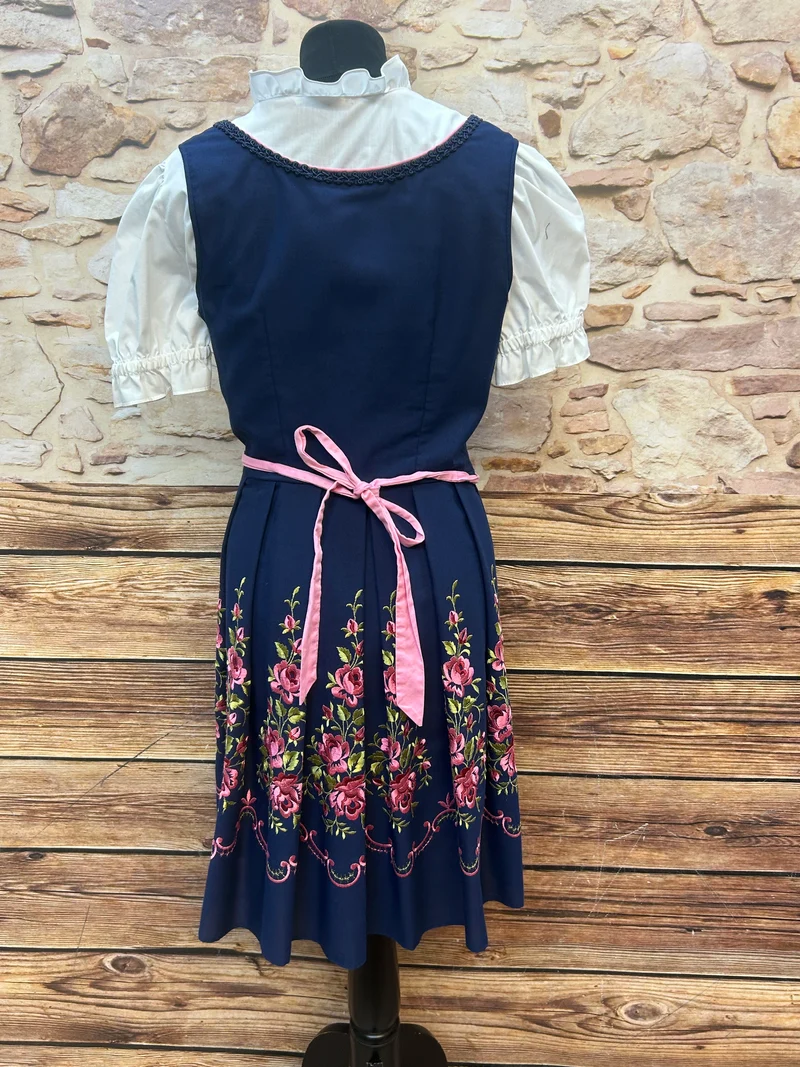 Vintage Dirndl dunkelblau rosa - 3-teilig, Gr. 44
