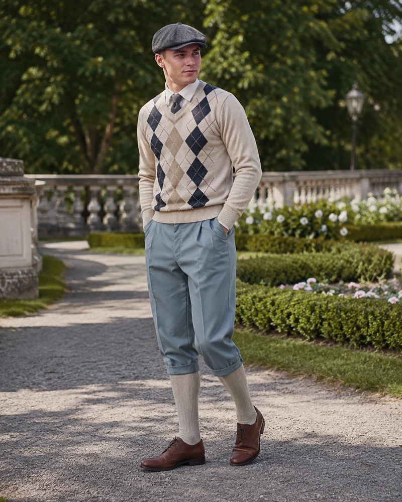 Grau-grüne Knickerbocker Hose Herren Gr. 50 – Oldtimer-Stil