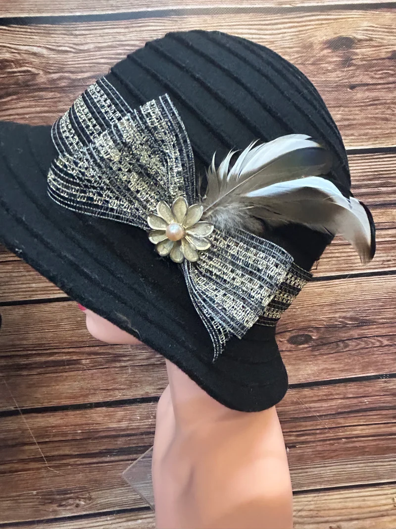 20er Jahre Outfit Damen Gr. 36 Schwarz-Gold mit Hut