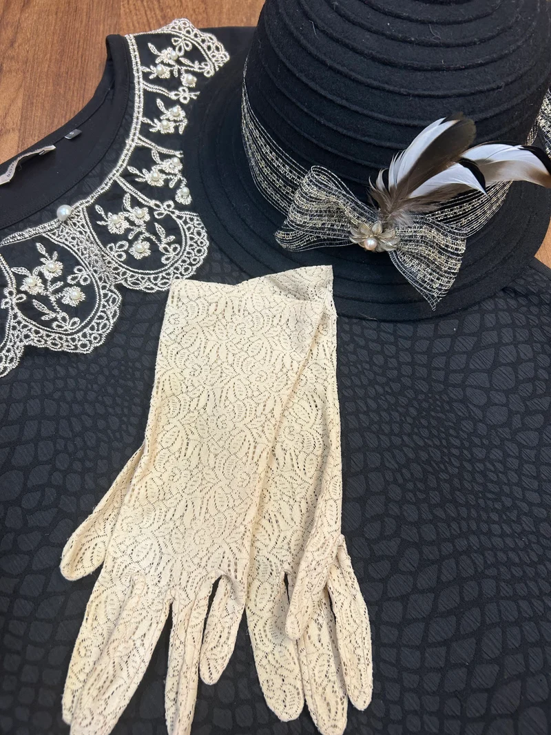 20er Jahre Outfit Damen Gr. 36 Schwarz-Gold mit Hut