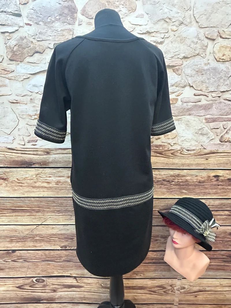 20er Jahre Outfit Damen Gr. 36 Schwarz-Gold mit Hut