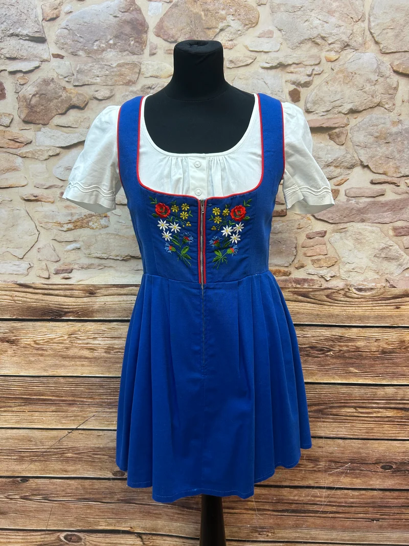 Vintage Dirndl royalblau – kurz, Gr. 38