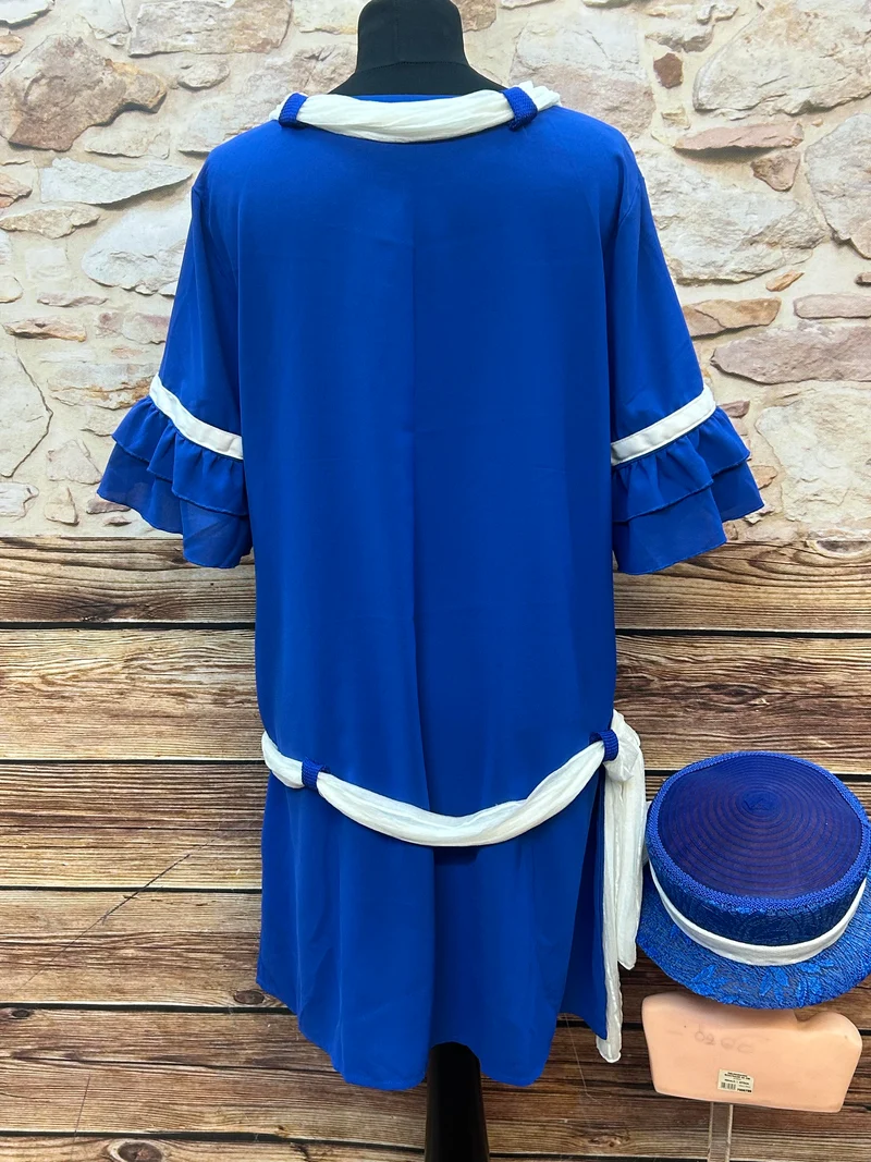 Royalblaues 20er-Jahre Kleid Gr. 42 mit Hut & Handschuhen