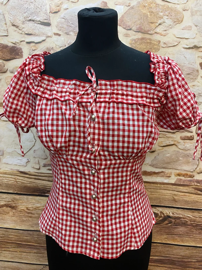 Bergweiss Trachtenbluse rot weiß kariert Gr. 38