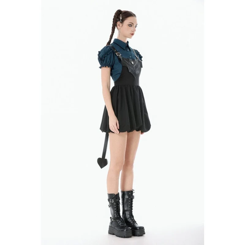 Gothic-Kleid für Damen mit Fledermausflügel-Schnalle, Trägern und Schleppe