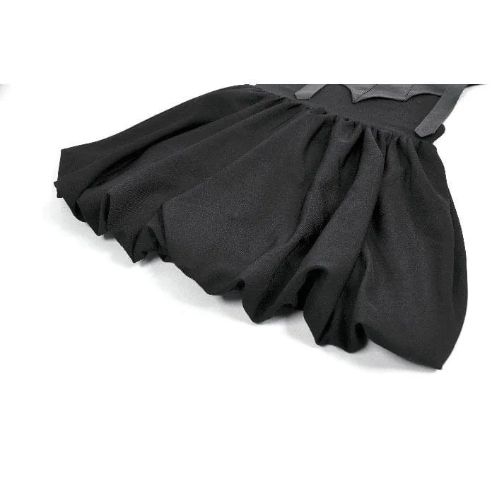Gothic-Kleid für Damen mit Fledermausflügel-Schnalle, Trägern und Schleppe