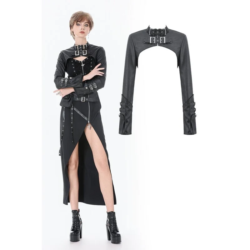 Punk-Cape für Damen mit Schnallenverschluss und Reißverschluss