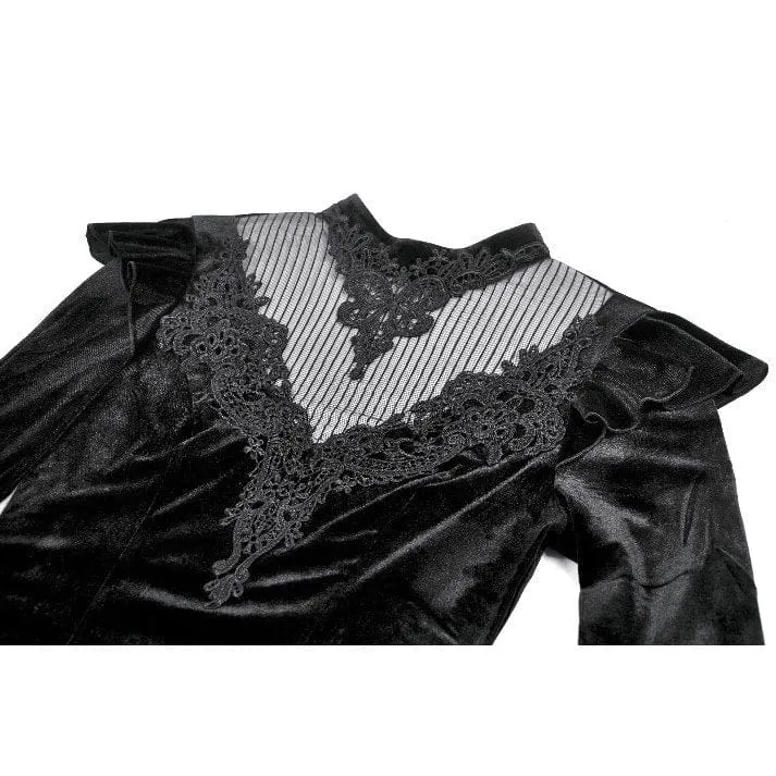 Gothic-besticktes, transparentes Samttop für Damen mit Mesh-Einsätzen