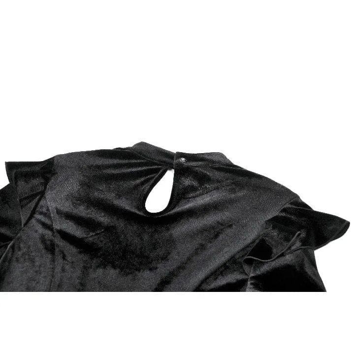 Gothic-besticktes, transparentes Samttop für Damen mit Mesh-Einsätzen