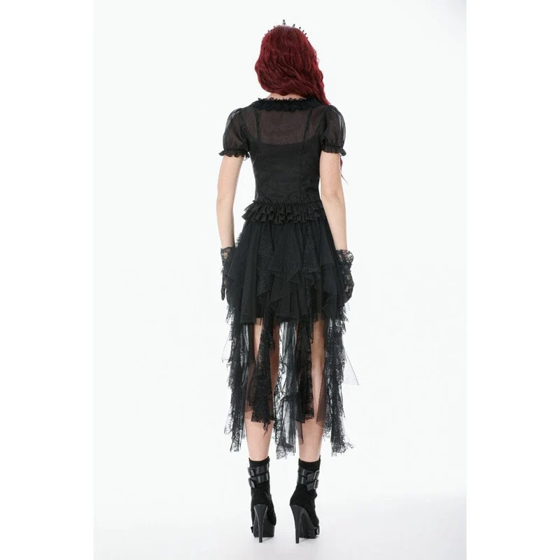 Gothic-Damenbluse, transparent, mehrlagig, mit Rüschen und Puffärmeln