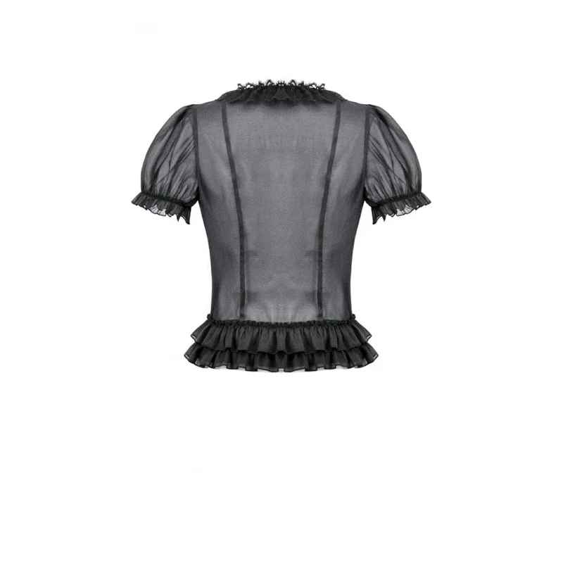 Gothic-Damenbluse, transparent, mehrlagig, mit Rüschen und Puffärmeln