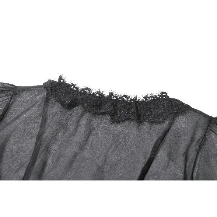 Gothic-Damenbluse, transparent, mehrlagig, mit Rüschen und Puffärmeln