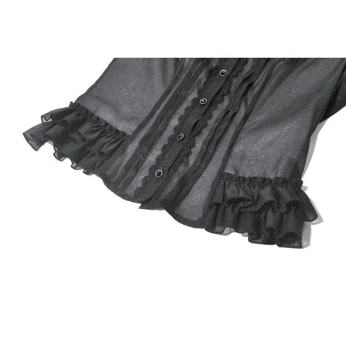 Gothic-Damenbluse, transparent, mehrlagig, mit Rüschen und Puffärmeln