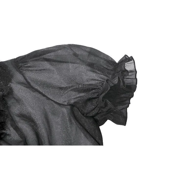 Gothic-Damenbluse, transparent, mehrlagig, mit Rüschen und Puffärmeln