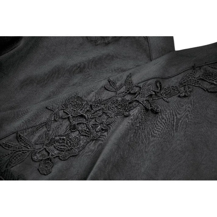 Gothic-Kleid für Damen mit floraler Spitze, transparentem, asymmetrischem Saum und langen Ärmeln