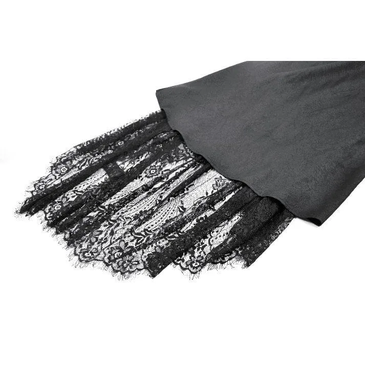 Gothic-Kleid für Damen mit floraler Spitze, transparentem, asymmetrischem Saum und langen Ärmeln