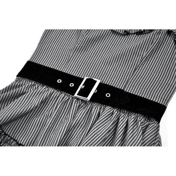 Gothic-Nadelstreifen-Mehrlagen-Falbala-Kleid für Damen, Abschlusskleid