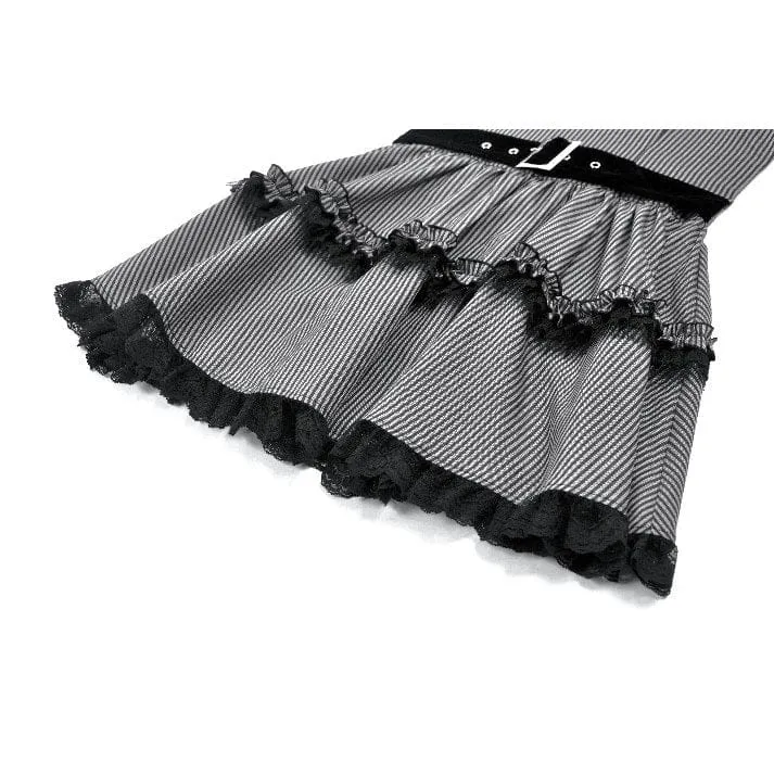 Gothic-Nadelstreifen-Mehrlagen-Falbala-Kleid für Damen, Abschlusskleid