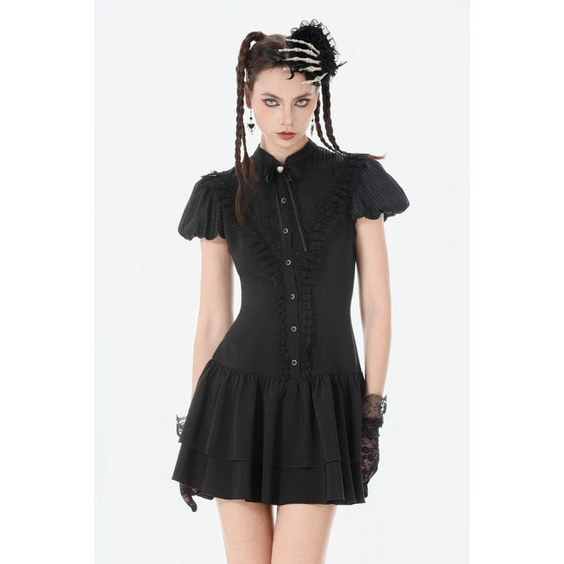 Gothic-Spitzenkleid für Damen mit Falten und Schleifenbesatz