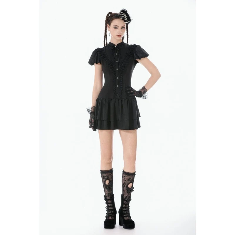 Gothic-Spitzenkleid für Damen mit Falten und Schleifenbesatz