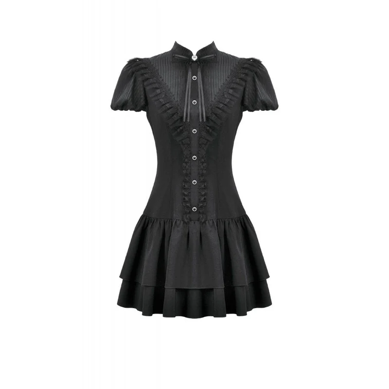 Gothic-Spitzenkleid für Damen mit Falten und Schleifenbesatz