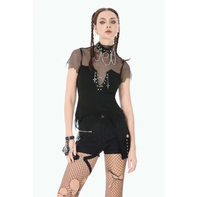 Punk-Shorts für Damen mit großer Tasche und Reißverschluss sowie Beingurt