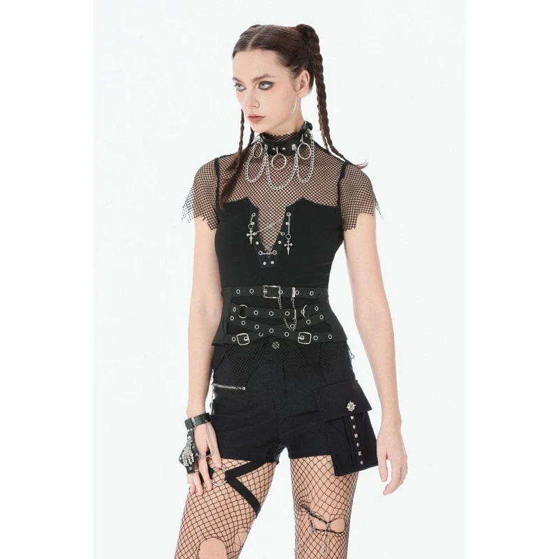 Punk-Shorts für Damen mit großer Tasche und Reißverschluss sowie Beingurt