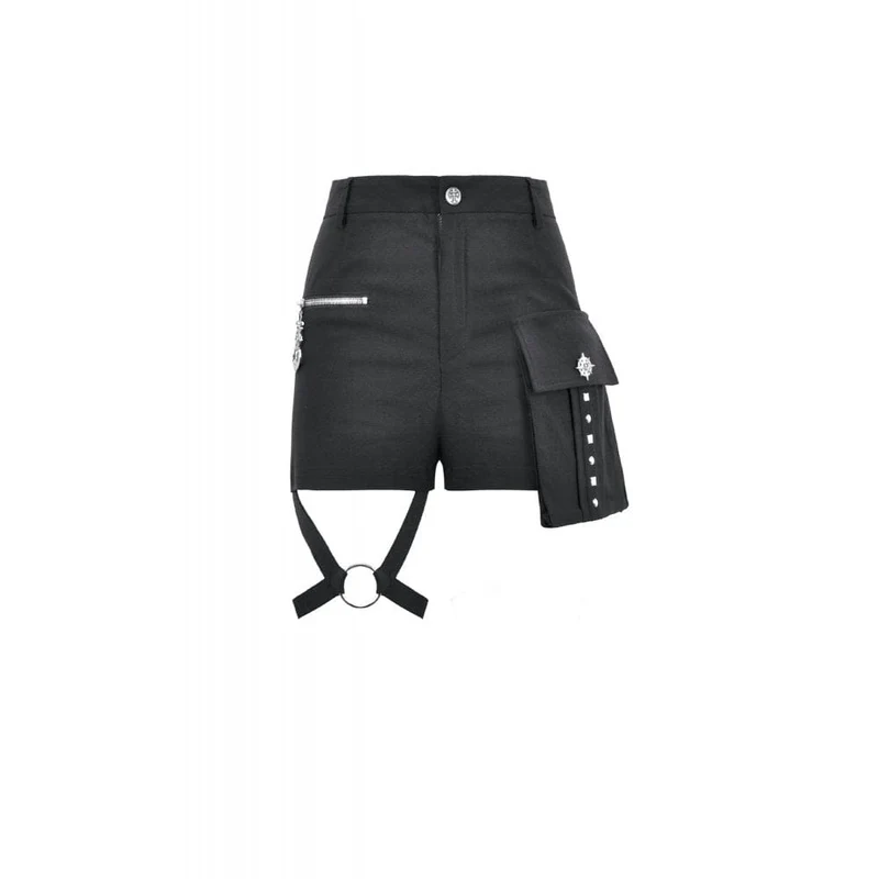 Punk-Shorts für Damen mit großer Tasche und Reißverschluss sowie Beingurt